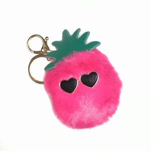 Pink Pineapple Pom Pom Keychain / Bag Charm